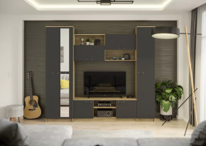 Гостиная Герда Дуб крафт серый/Антрацит в Урае - uraj.mebel-tymen.ru | фото