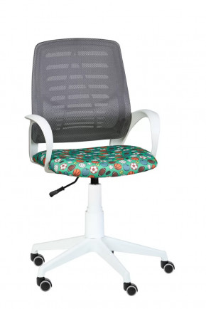 Кресло Ирис WHITE сетка W-02 (серая)/ ткань Т58 (мячики на зеленом) (подлокот.084) белая крестовина в Урае - uraj.mebel-tymen.ru | фото