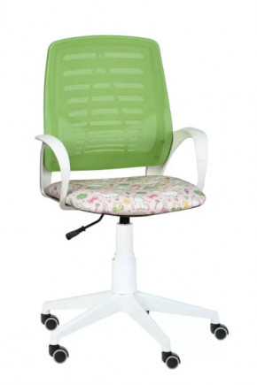 Кресло Ирис WHITE, сетка W (салатовая)/ткань Т54 (единорог) (подлокот.084) белая крестовина в Урае - uraj.mebel-tymen.ru | фото