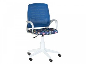 Кресло Ирис WHITE сетка W-05 (синяя)/ткань Т55 (космос на синем) (подлокот.084) белая крестовина в Урае - uraj.mebel-tymen.ru | фото