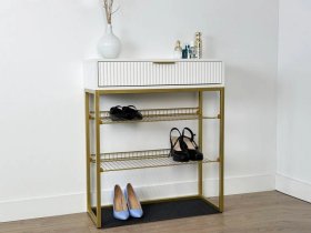 Обувница Вельвет белое дерево/белый матовый/золото в Урае - uraj.mebel-tymen.ru | фото