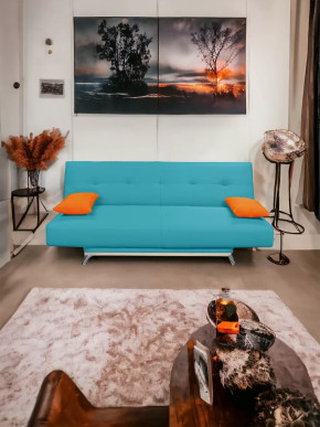 Прямой диван манго 2 Нео Азуре/Подушки Нео Оранж в Урае - uraj.mebel-tymen.ru | фото