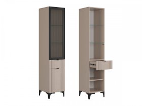 Шкаф однодверный (со стеклом) Рич кашемир/фрапучино матовый/черный в Урае - uraj.mebel-tymen.ru | фото