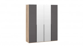 Шкаф для одежды (580) с 2 глухими и 2 зеркальными дверями «Порто» Яблоня Беллуно, Графит софт в Урае - uraj.mebel-tymen.ru | фото
