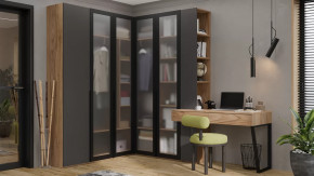 Спальный гарнитур «Порто» №5 Яблоня Беллуно/Графит софт/Стекло сатин черное в Урае - uraj.mebel-tymen.ru | фото