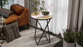 Стол журнальный ДП 1-03-05 исп. 2 Черный, Стекло с рисунком Слэб белый в Урае - uraj.mebel-tymen.ru | фото