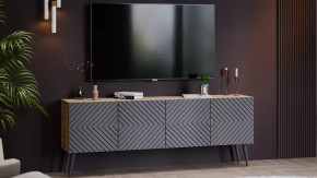 Тумба ТВ с опорами Танго Дуб крафт золотой/Холст вулкан в Урае - uraj.mebel-tymen.ru | фото